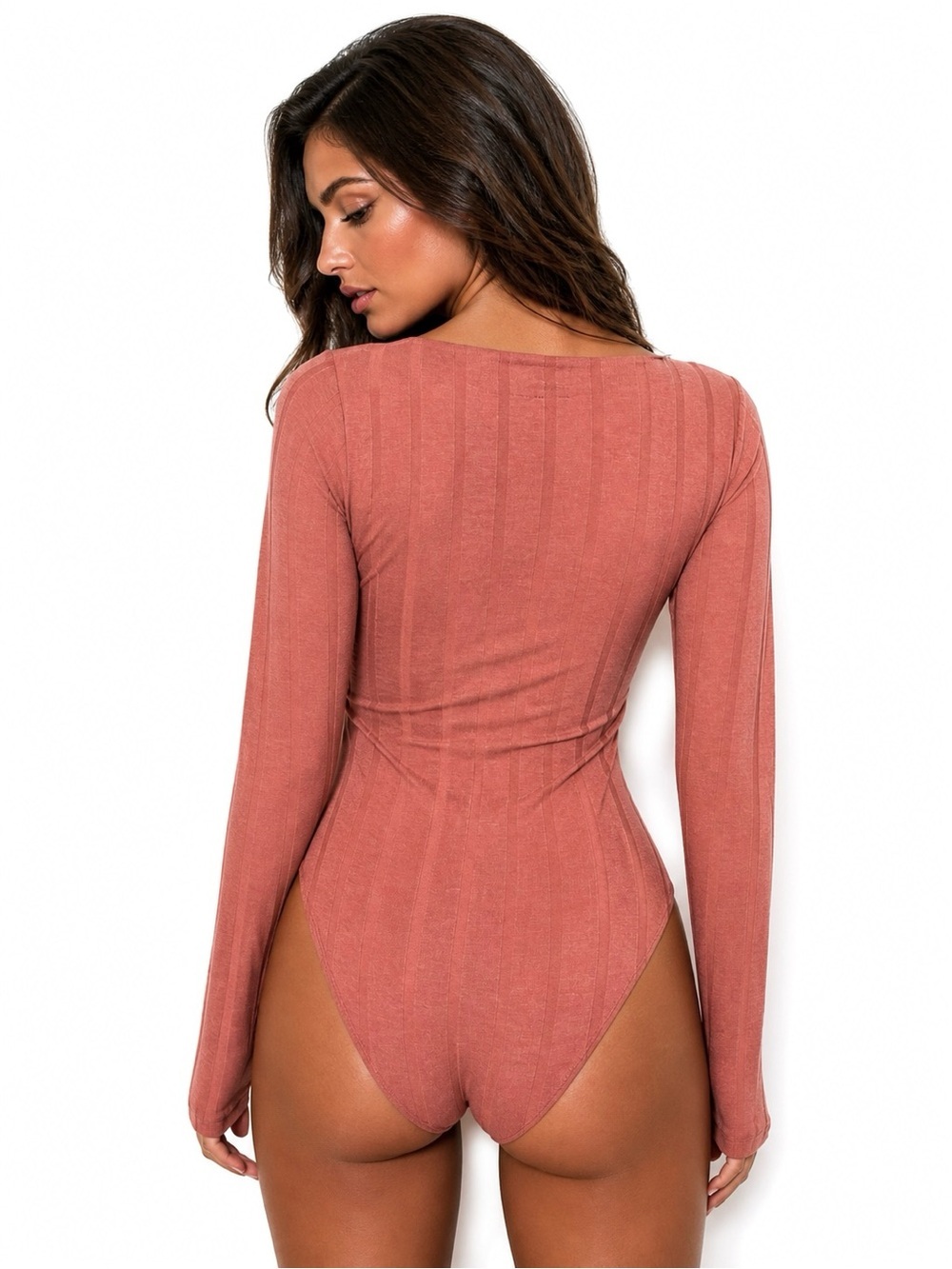 Forever 21 Coral Ribbed Square Neck Bodysuit Size M NWOT - Picture 3 of 5